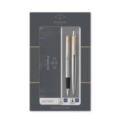 Подарочный набор Parker: Jotter Core Stainless Steel GT - ручки перьевая и шариковая