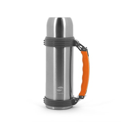 Термос Stinger, 1 л, широкий с ручкой, сталь, серебристый, оранжевые вставки