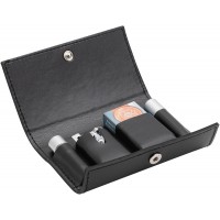 Станок Т-образный для бритья MERKUR 46C, матовое хромированное покрытие, разборный, в чехле из натуральной воловьей кожи, лезвия в комплекте (10 шт)