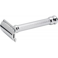 Cтанок Т-образный для бритья MERKUR 47C, глянцевое хромированное покрытие, прямой срез, закрытый гребень, длинная ручка, лезвие в комплекте (1 шт)
