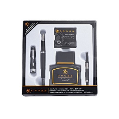 Набор Cross Bailey Black Lacquer: перьевая ручка, конвертер, 6 картриджей, флакон с чернилами