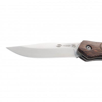 Нож складной Stinger, 105 мм (серебристый), материал рукояти: древесина венге (коричневый)