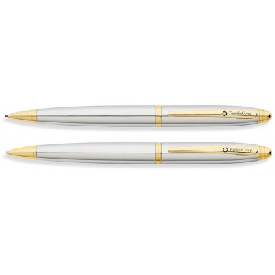 Набор FranklinCovey Lexington: шариковая ручка и карандаш 0.9мм. Цвет - хромовый с золотистой отделк