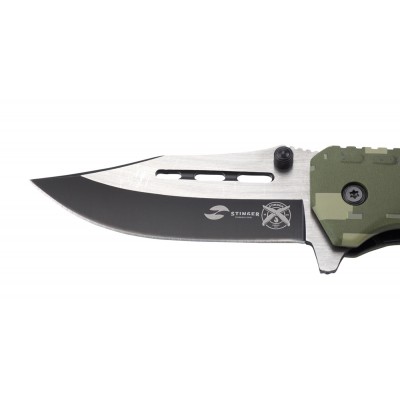 Нож складной Stinger, 88 мм (серебристый), рукоять: алюминий (зеленый камуфляж), картонная коробка