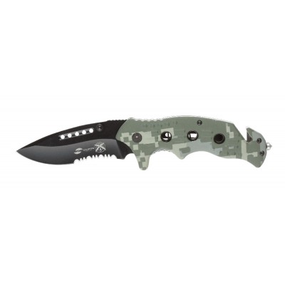 Нож складной Stinger, 95 мм (черный), рукоять: алюминий (зеленый камуфляж), картонная коробка