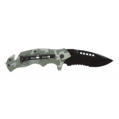 Нож складной Stinger, 95 мм (черный), рукоять: алюминий (зеленый камуфляж), картонная коробка