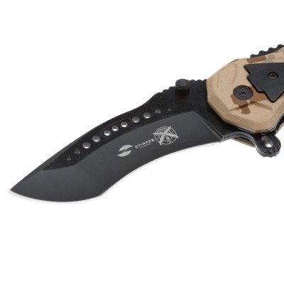 Нож складной Stinger,100 мм (черный), рукоять: алюминий (песочный камуфляж), картонная коробка