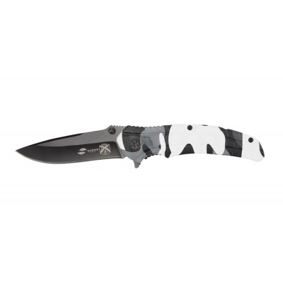 Нож складной Stinger, 84 мм (черный), рукоять: алюминий (черн.-бел. камуфляж), картонная коробка