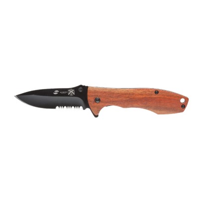 Нож складной Stinger, 80 мм (черный), рукоять: сталь/сандаловое дерево, картонная коробка