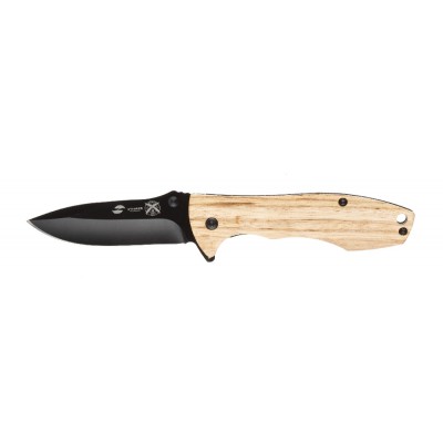 Нож складной Stinger, 80 мм (черный), рукоять: сталь/эбеновое дерево, картонная коробка