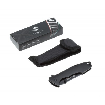 Нож складной Stinger, 80 мм (черный), рукоять: сталь/алюминий (черный), картонная коробка