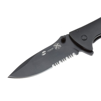 Нож складной Stinger, 80 мм (черный), рукоять: сталь/алюминий (черный), картонная коробка