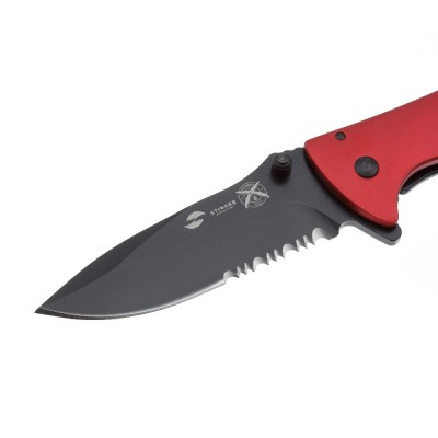 Нож складной Stinger, 80 мм (черный), рукоять: сталь/алюминий (черно-красный), картонная коробка