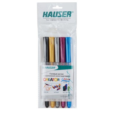Набор: Гелевая ручка Hauser Creator Glitter Gel, чернила с блестками - 5шт, пакет