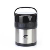 Термос ланч-бокс, Stinger, 1 л, широкий, сталь, серебристый, чёрные вставки, два контейнера Термос ланч-бокс, Stinger, 1 л, широкий, сталь, серебристый, чёрные вставки, два контейнера