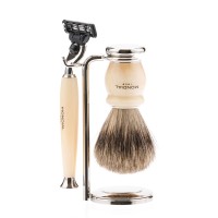 Бритвенный набор Mondial: станок, помазок, подставка; айвори Бритвенный набор Mondial: станок, помазок, подставка; айвори