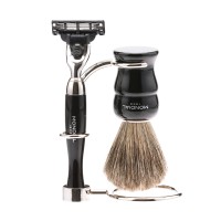 Бритвенный набор Mondial: станок, помазок, подставка; чёрный