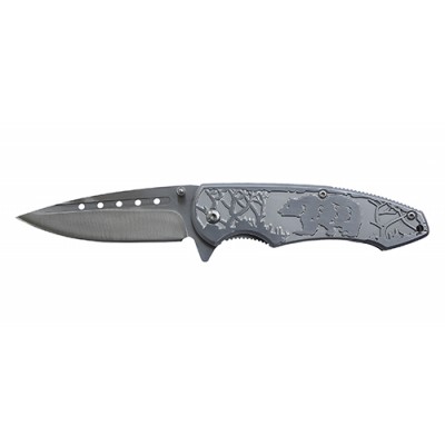 Нож складной Stinger, 85 мм (серебристый), рукоять: сталь/алюмин. (серебр.), с клипом, короб.картон