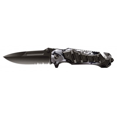 Нож складной Stinger, 90 мм (черный), рукоять: сталь/алюминий (камуфляж/черный), коробка картон