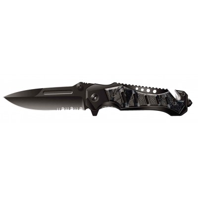 Нож складной Stinger, 90 мм (черный), рукоять: сталь/алюминий (камуфляж/черный), коробка картон