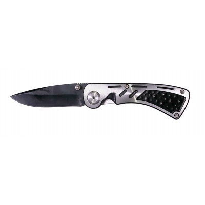 Нож складной Stinger, 65 мм (черный), рукоять: сталь (серебристо-черный), с клипом, коробка картон