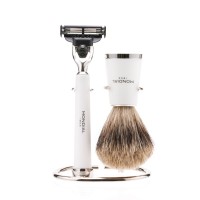 Бритвенный набор Mondial: станок, помазок, подставка; белая смола