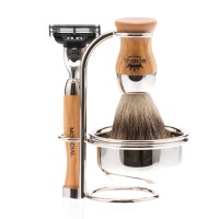 Бритвенный набор Mondial: станок, помазок, чаша, подставка; оливковое дерево