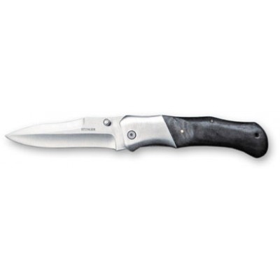 Нож складной Stinger, 100 мм (серебристый), рукоять: сталь/дерево (серебристо-черный), картон.
