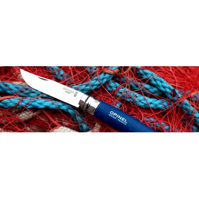 Нож Opinel №8 Trekking, нержавеющая сталь, кожаный темляк, синий, 001704