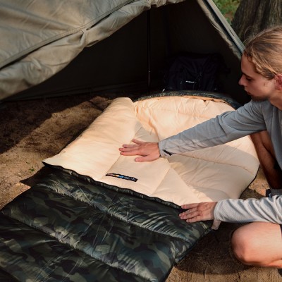 Ультралёгкий спальный мешок Naturehike CNK2350WS023 M320 хлопковый с капюшоном весна осень камуфляжный, молния справа