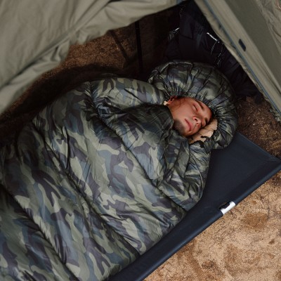 Ультралёгкий спальный мешок Naturehike CNK2350WS023 M320 хлопковый с капюшоном весна осень камуфляжный, молния справа