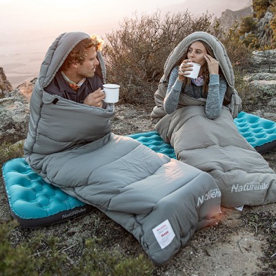 Ультралёгкий спальный мешок Naturehike CNK2350WS023 M400 хлопковый с капюшоном весна осень серый, молния справа