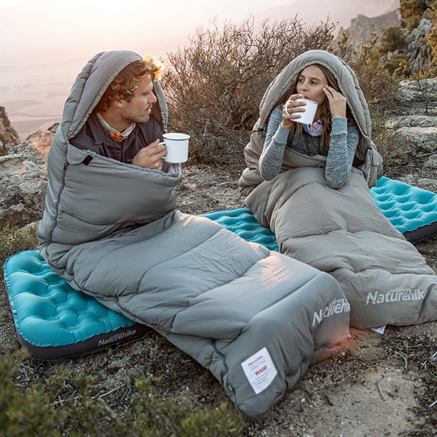 Ультралёгкий спальный мешок Naturehike CNK2350WS023 M400 хлопковый с капюшоном весна осень серый, молния справа