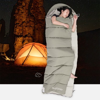Ультралёгкий спальный мешок Naturehike CNK2350WS023 M400 хлопковый с капюшоном весна осень зеленый, молния справа