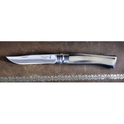 Нож Opinel №8, нержавеющая сталь, полированный клинок, рукоять светлый рог буйвола, дерев футляр, 000980
