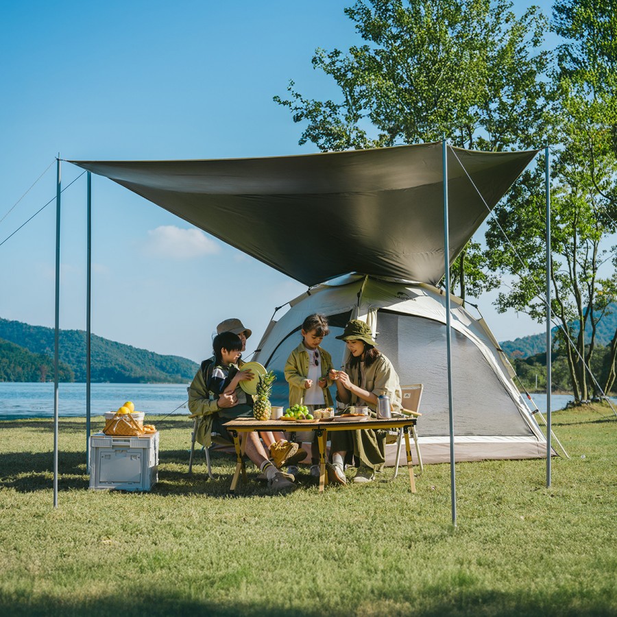 Палатка Naturehike Ango Automatic CNK2550WS010 трёхместная, малая, c навесом, бежевая с коричневым