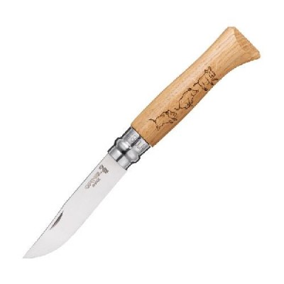 Нож Opinel №8 Animalia, нержавеющая сталь, рукоять дуб, гравировка кабан, 001624