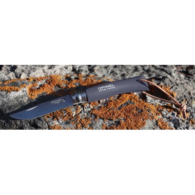 Нож Opinel №8 Trekking, нержавеющая сталь, кожаный темляк, серый, 001706