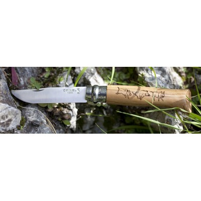 Нож Opinel №8 Animalia, нержавеющая сталь, рукоять дуб, гравировка кабан, 001624