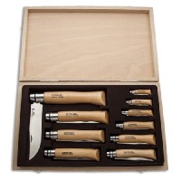 Набор Opinel в деревянной коробке с крышкой из 10 ножей разных размеров из нержав стали, 001311