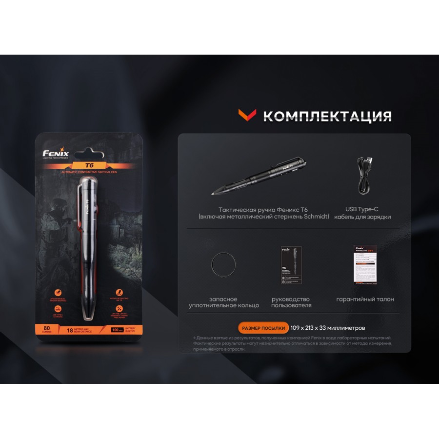 Тактическая ручка Fenix T6 черная, T6-Black