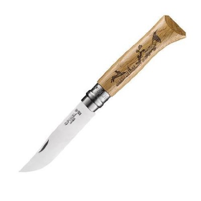 Нож Opinel №8, нержавеющая сталь, рукоять дуб, гравировка заяц, 002333