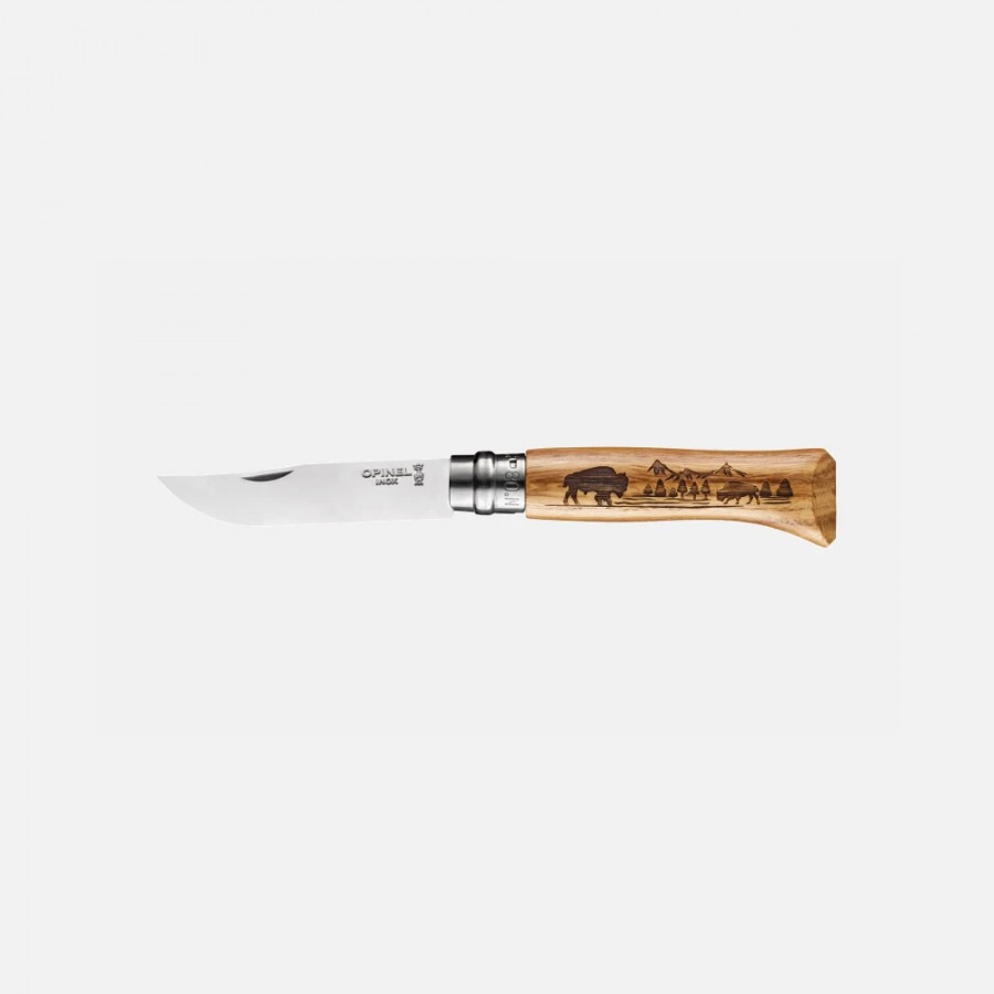 Нож Opinel №8 Animalia, нержавеющая сталь, рукоять дуб, гравировка бизон