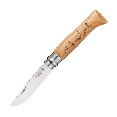 Нож Opinel №8 Animalia, нержавеющая сталь, рукоять дуб, гравировка заяц, 001623