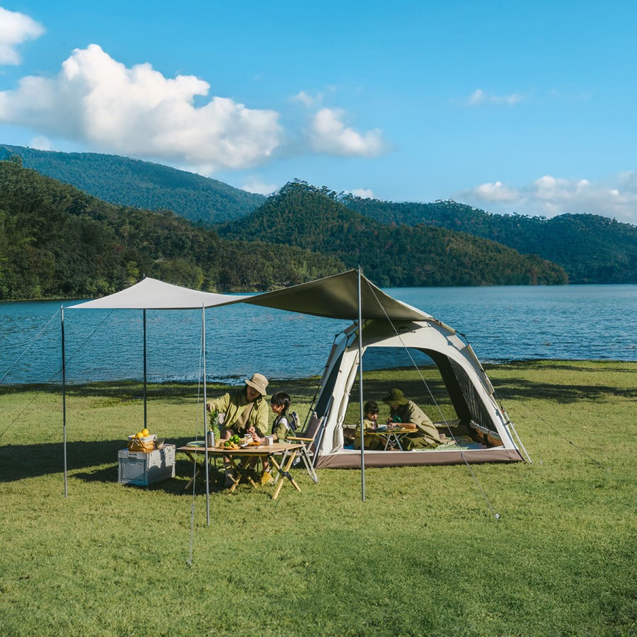 Палатка Naturehike Ango Automatic CNK2550WS010 трёхместная, большая, c навесом, бежевая с коричневым