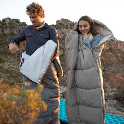 Ультралёгкий спальный мешок Naturehike CNK2350WS023 M400 хлопковый с капюшоном весна осень серый, молния справа