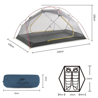 Палатка Naturehike Mongar NH19M002-J 210T двухместная сверхлегкая , синяя Phantom Blue, 6975641882596