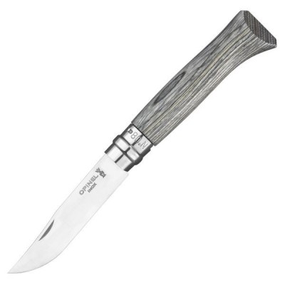 Нож Opinel №08, нержавеющая сталь, ручка из березы, серая  ручка, 002389