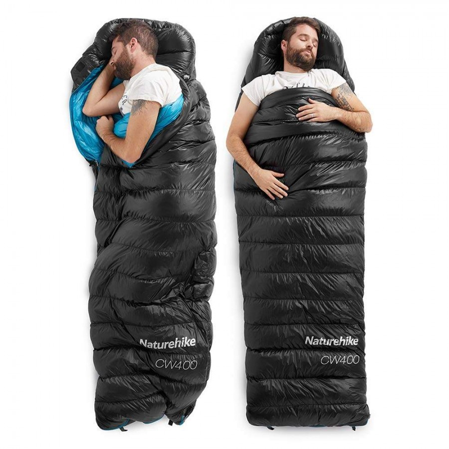 Мешок спальный Naturehike CW400 NH18C400-D с гусинным пухом, размер M, черный, молния слева, 6927595761663L