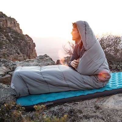 Ультралёгкий спальный мешок Naturehike CNK2350WS023 M400 хлопковый с капюшоном весна осень серый, молния справа